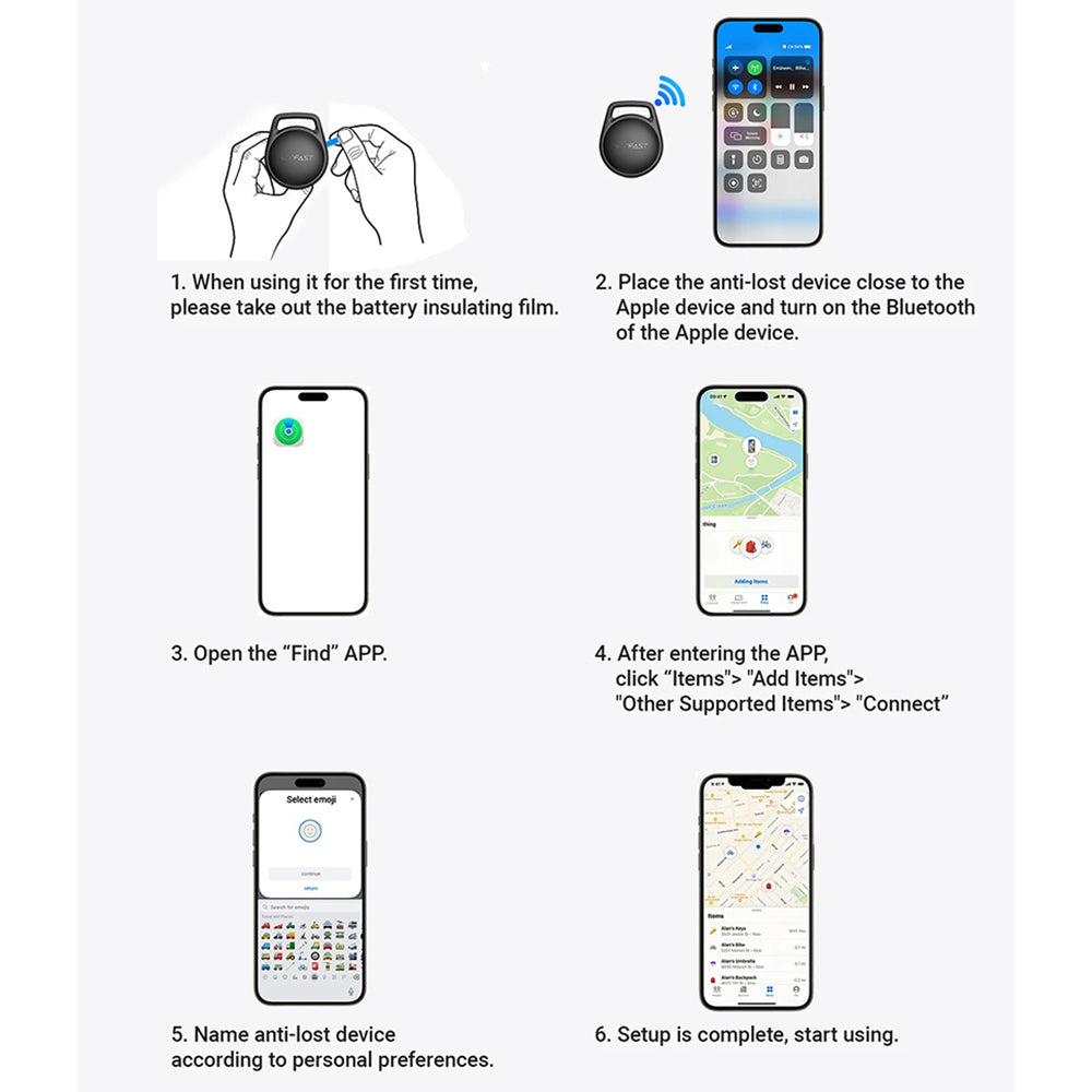 Acefast SmartTag S2 para iOS Series, Conjunto de 4 peças, Preto