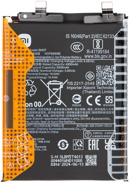 Bateria Xiaomi 14T / 13T / Poco X6 Pro / M6 Pro 4G / Redmi Note 13 Pro 4G, BM5T, Service Pack 1330102000122B