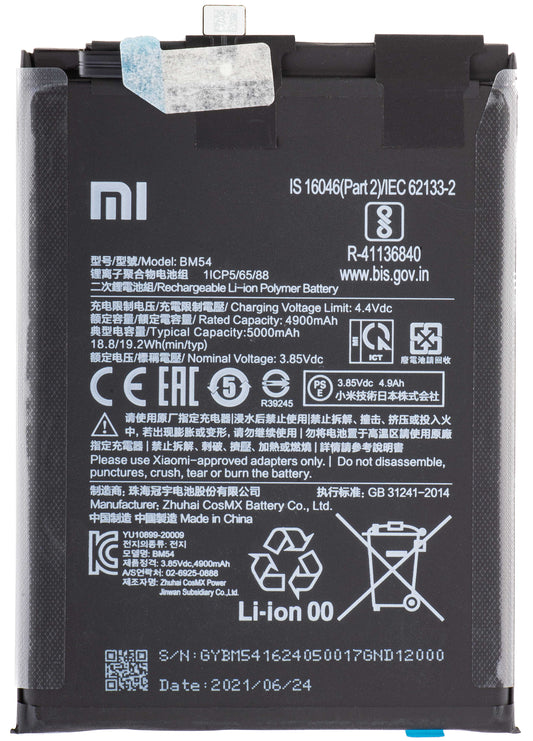 Bateria Xiaomi Redmi Note 9T 5G, BM54, Service Pack 46020000491Y