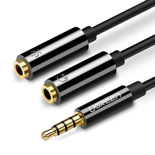Adaptador de áudio 3,5 mm - 2 x 3,5 mm UGREEN AV141, 0,2 m, preto