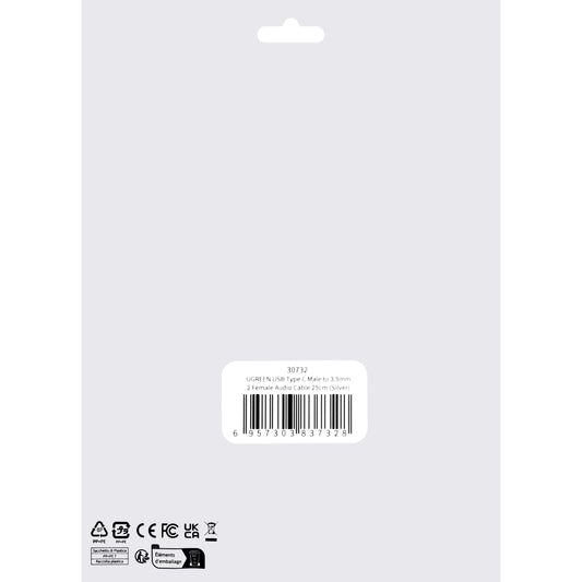 Adaptador divisor de áudio USB-C USB-C - 2 x 3,5 mm UGREEN AV144 2em1, 0,20 m, cinzento