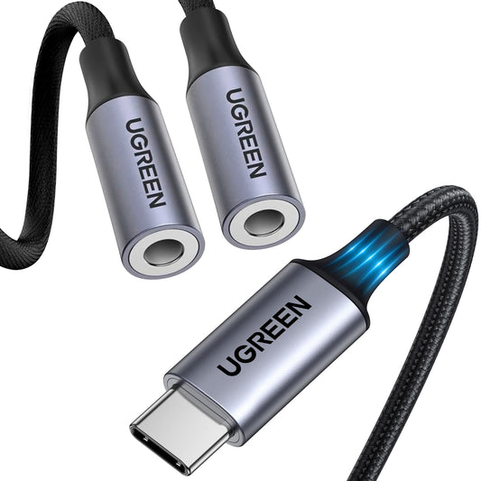 Adaptador divisor de áudio USB-C USB-C - 2 x 3,5 mm UGREEN AV144 2em1, 0,20 m, cinzento