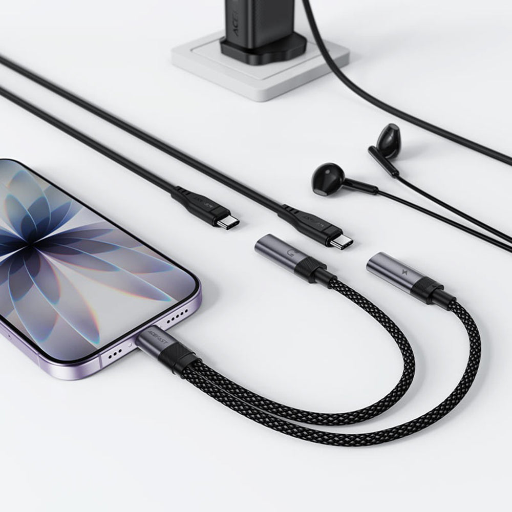 Adaptador de Áudio USB-C - 2 x USB-C Acefast J14, Preto