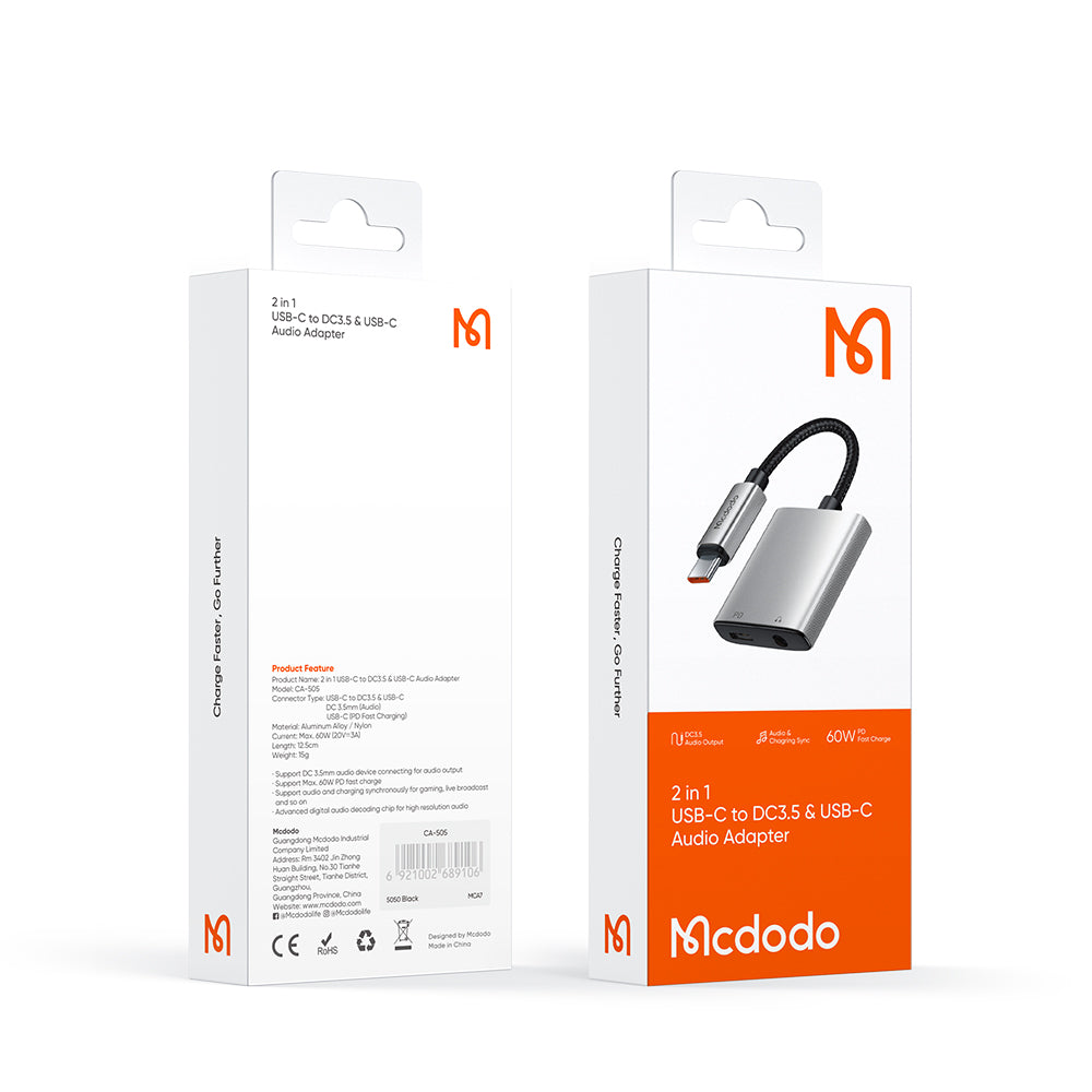 Adaptador de Áudio USB-C - USB-C / 3.5mm McDodo CA-5050 Wales, Cinzento
