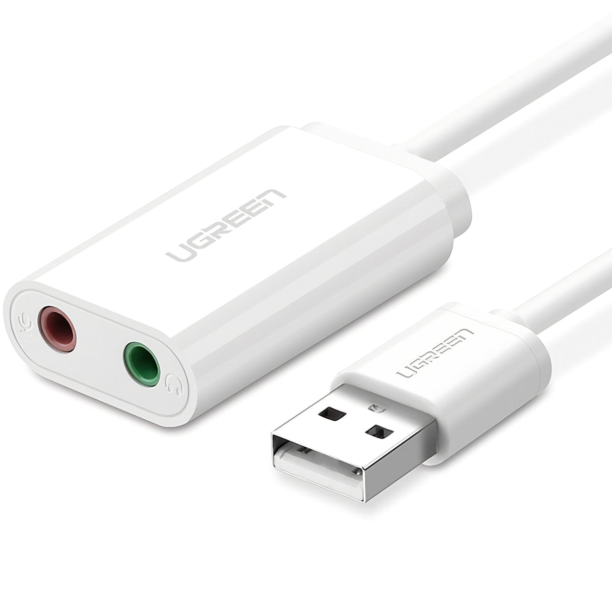Placa de som USB UGREEN US205, 2 x Jack 3.5mm, Branca