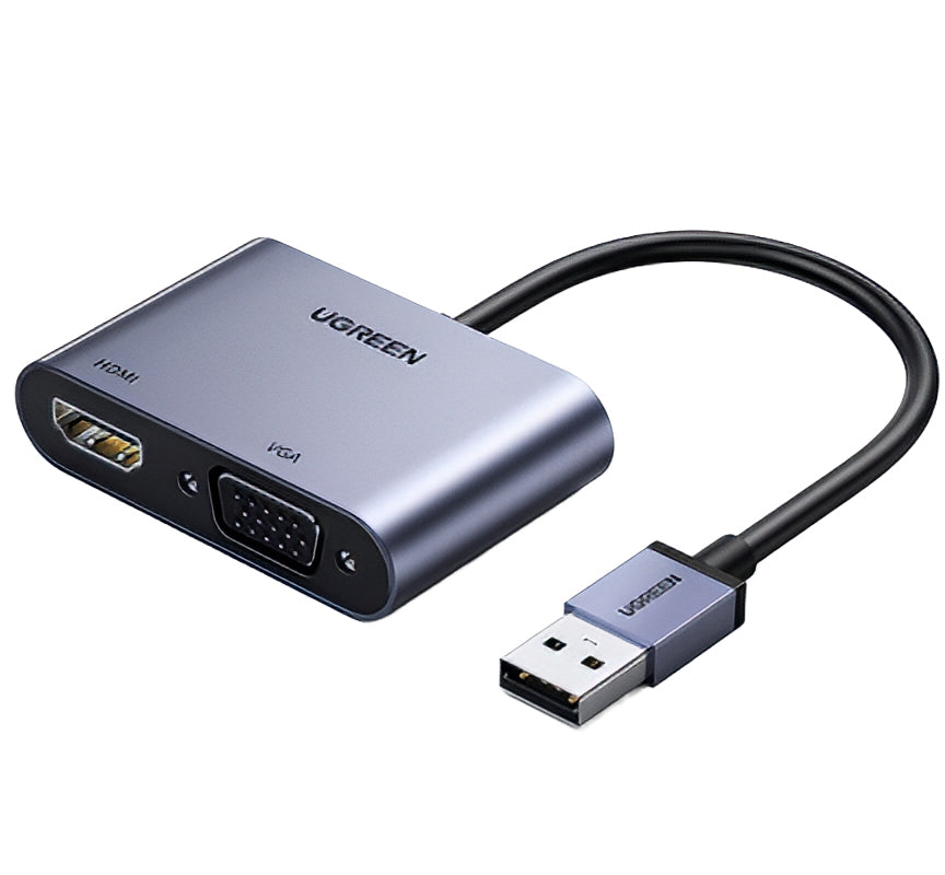 Adaptador de Vídeo UGREEN CM449, USB-A - HDMI / VGA, 1080P, Cinzento