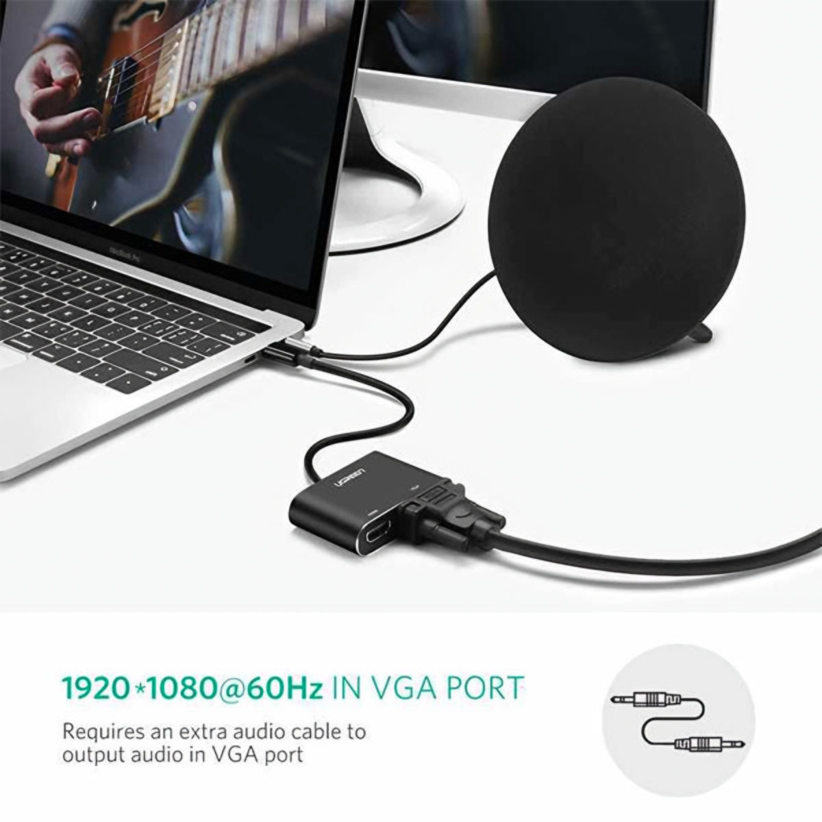 Adaptador de Vídeo UGREEN CM449, USB-A - HDMI / VGA, 1080P, Cinzento