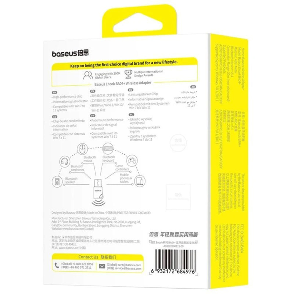 Adaptador Bluetooth USB Baseus Encok BA04+, Preto A10082600121-00
