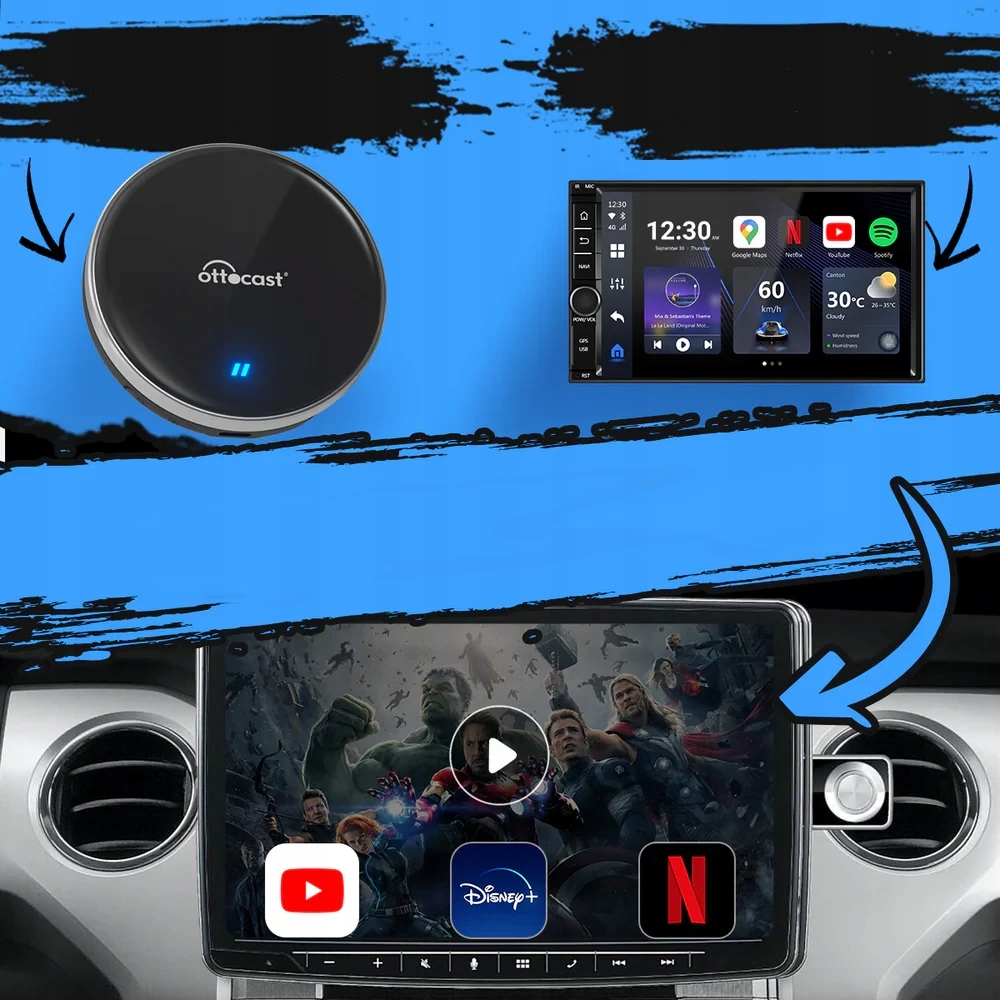 Adaptador Carplay / Android Auto Wireless Ottocast OttoAibox P3 Lite para Apple iPhone / Série Android