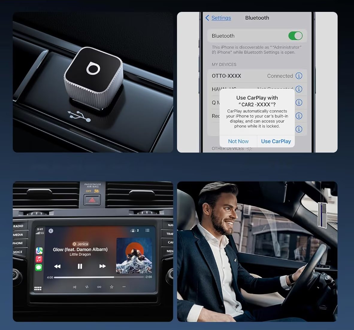Adaptador Carplay / Android Auto Wireless Ottocast Mini Cube Style B para Apple iPhone / Android Series CP88-T2