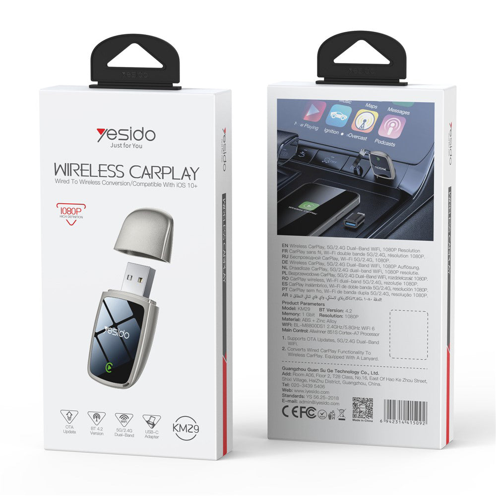Adaptador Carplay Wireless Yesido KM29 para Apple iPhone Series