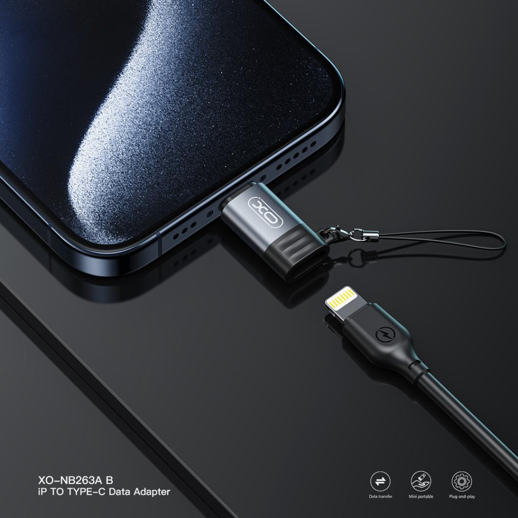 Adaptador de Dados e Carregamento Lightning - USB-C XO Design NB263B, Preto