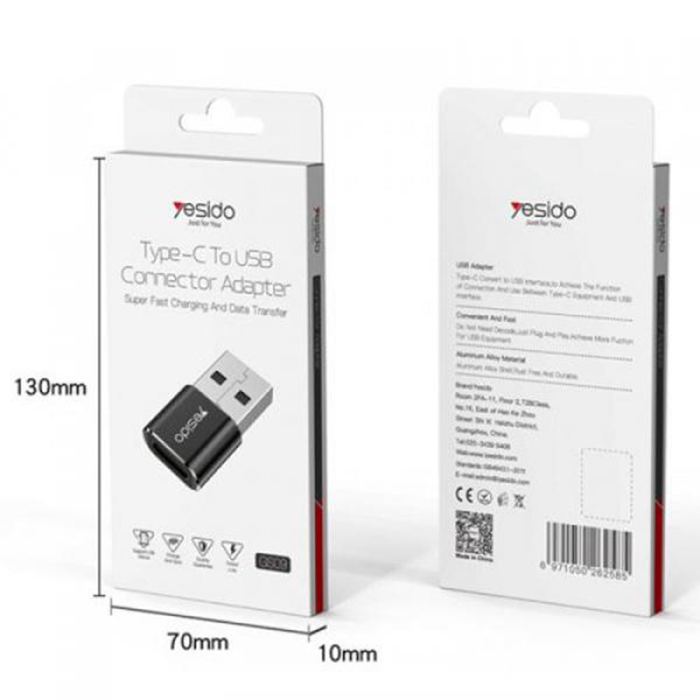 Adaptador de Dados e Carregamento USB-C - USB-A Yesido GS09, Preto