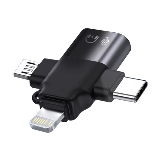 Adaptador OTG Lightning / microUSB / USB-C - USB-A Techsuit A17 SoundVoltX, Preto