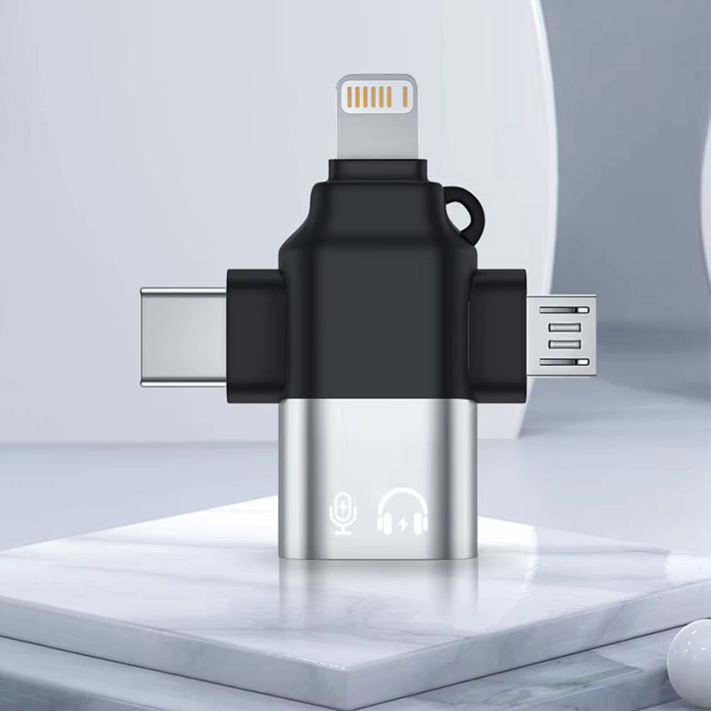 Adaptador OTG Lightning / microUSB / USB-C - USB-A Techsuit A17 SoundVoltX, Preto
