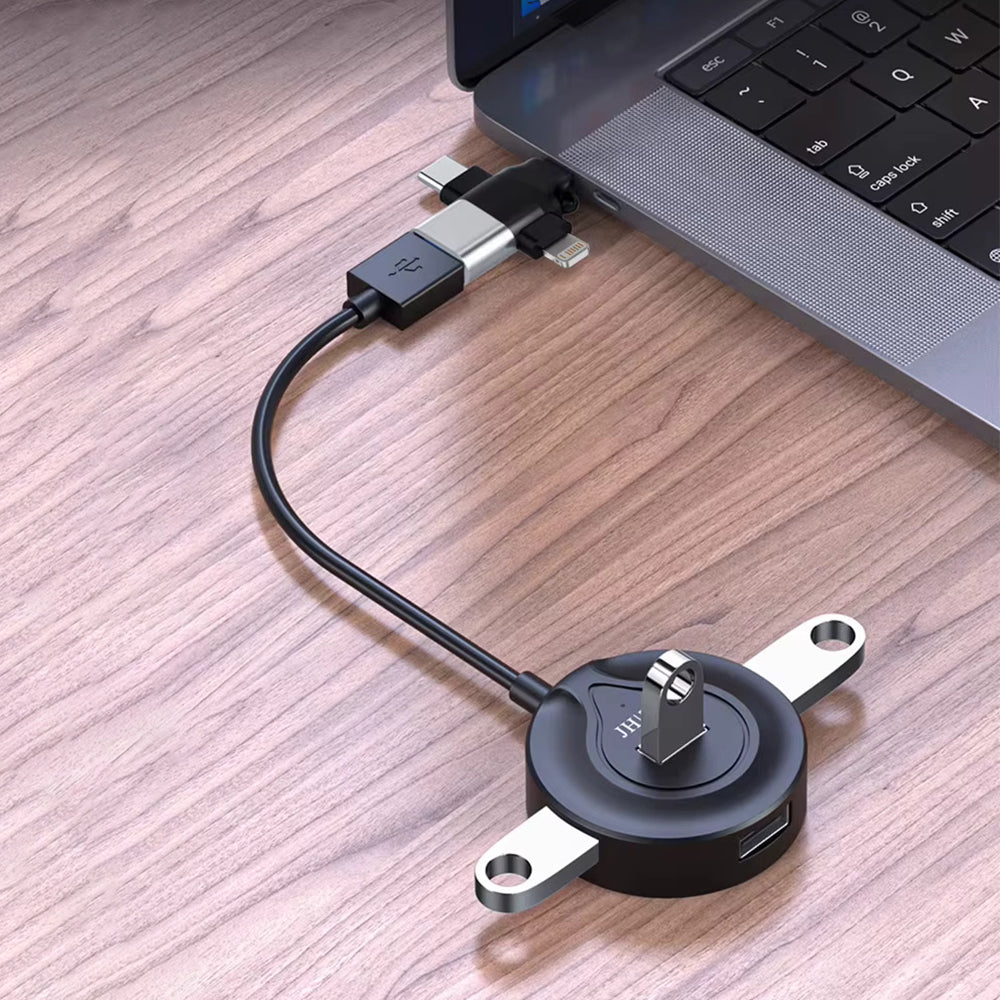 Adaptador OTG Lightning / microUSB / USB-C - USB-A Techsuit A17 SoundVoltX, Preto