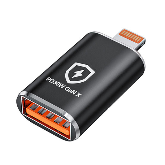 Adaptador OTG Lightning - USB-A Techsuit A6 HyperPort, Preto Laranja