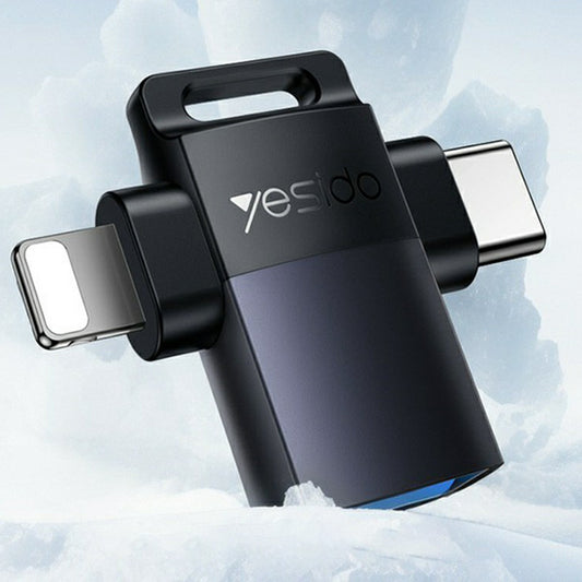 Adaptador OTG Lightning / USB-C - USB-A Yesido GS35, Cinzento