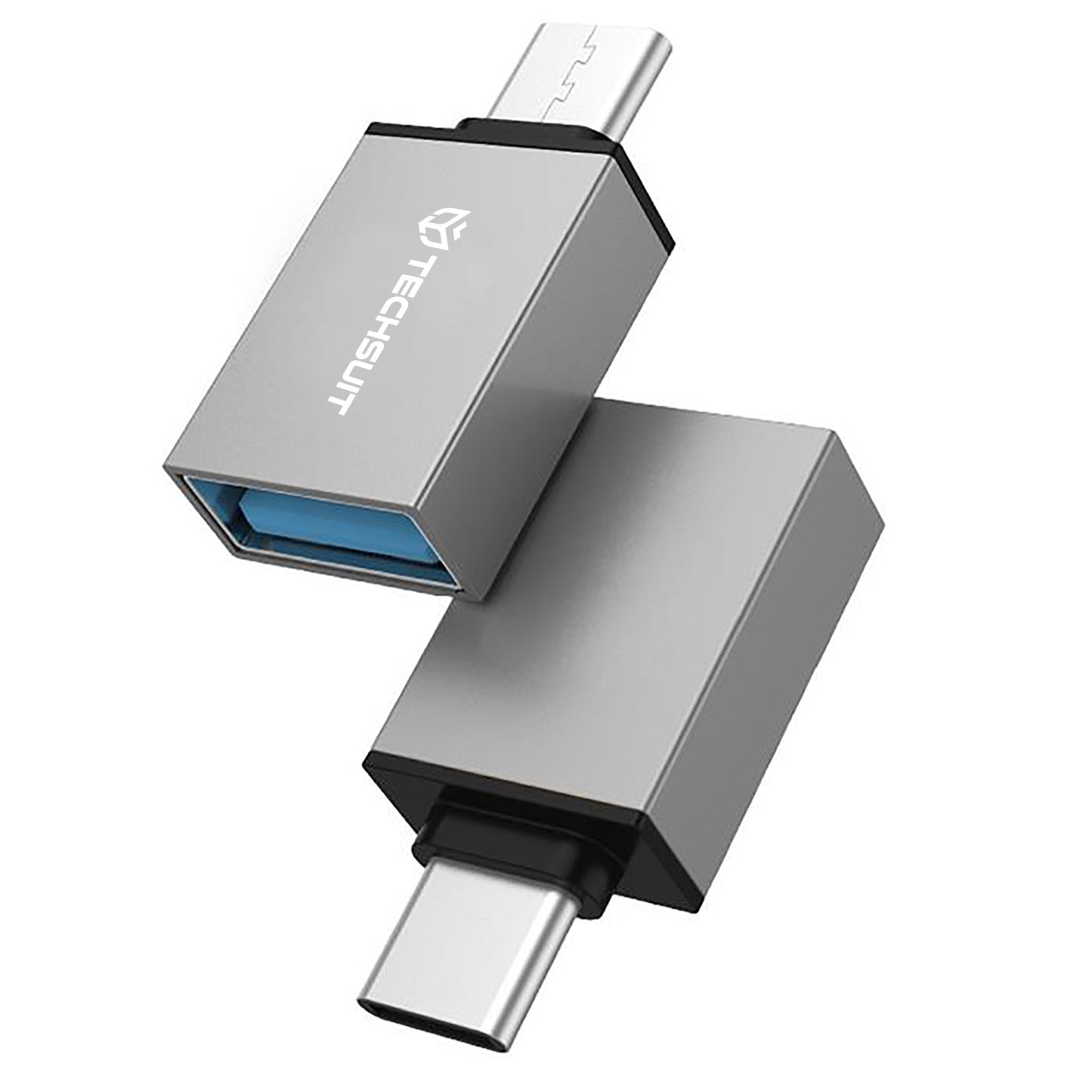 Adaptador OTG microUSB / USB-C - USB-A Techsuit A13 DuoVoltX, Cinzento, Conjunto de 2 peças