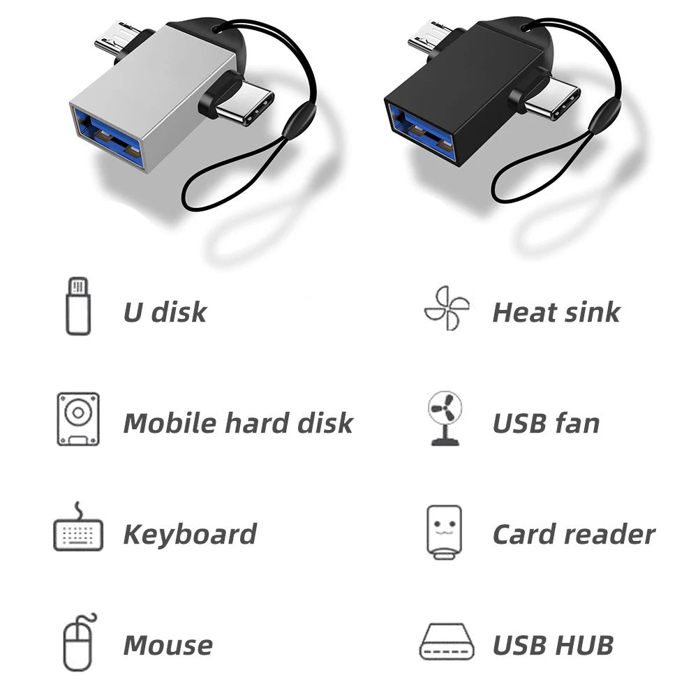 Adaptador OTG microUSB / USB-C - USB-A Techsuit A15 AluCoreX, Preto