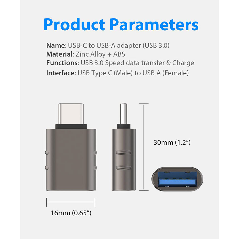 Adaptador OTG USB-C - USB-A Techsuit A10 SlateVolt, Cinzento