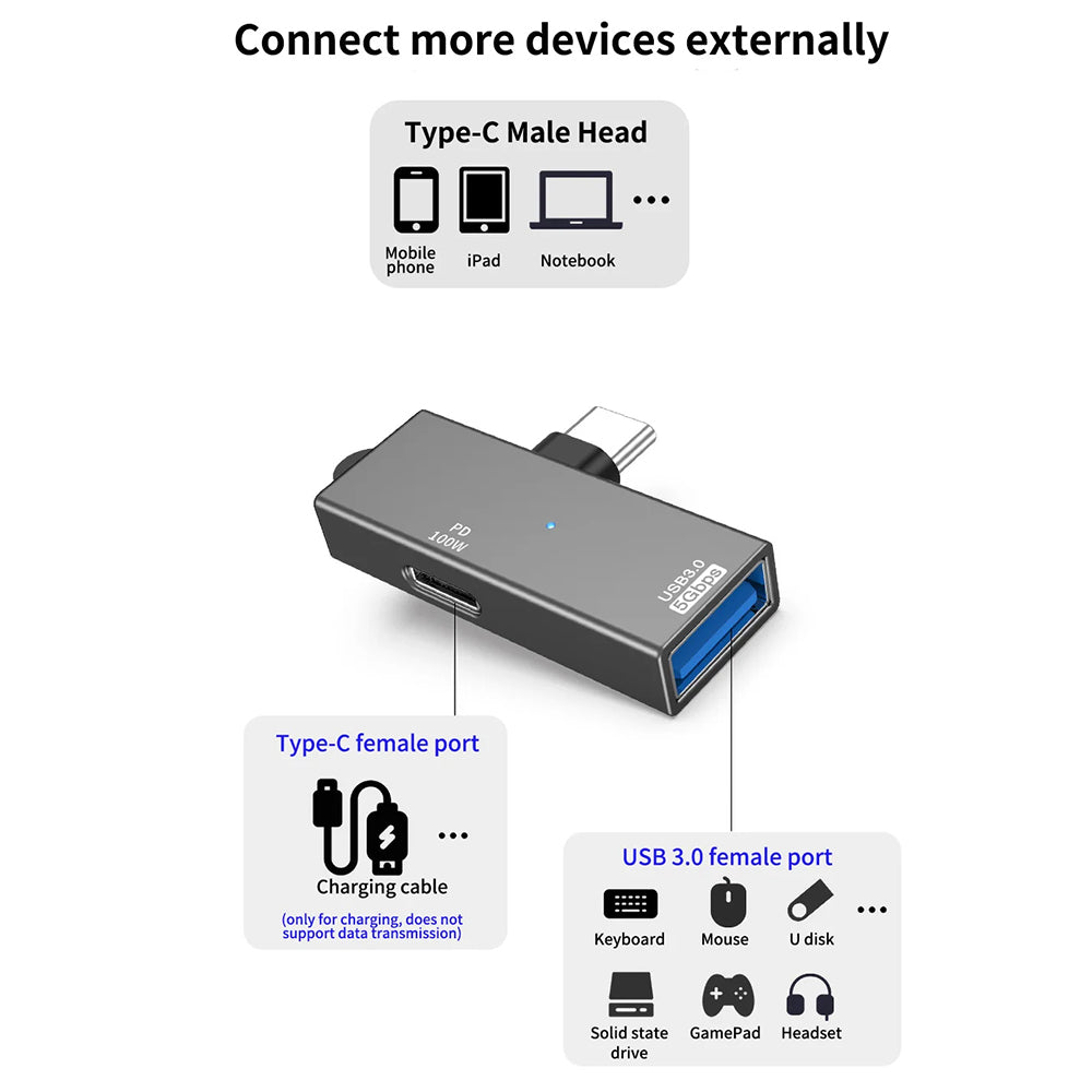 Adaptador OTG USB-C - USB-A Techsuit A21, Cinzento