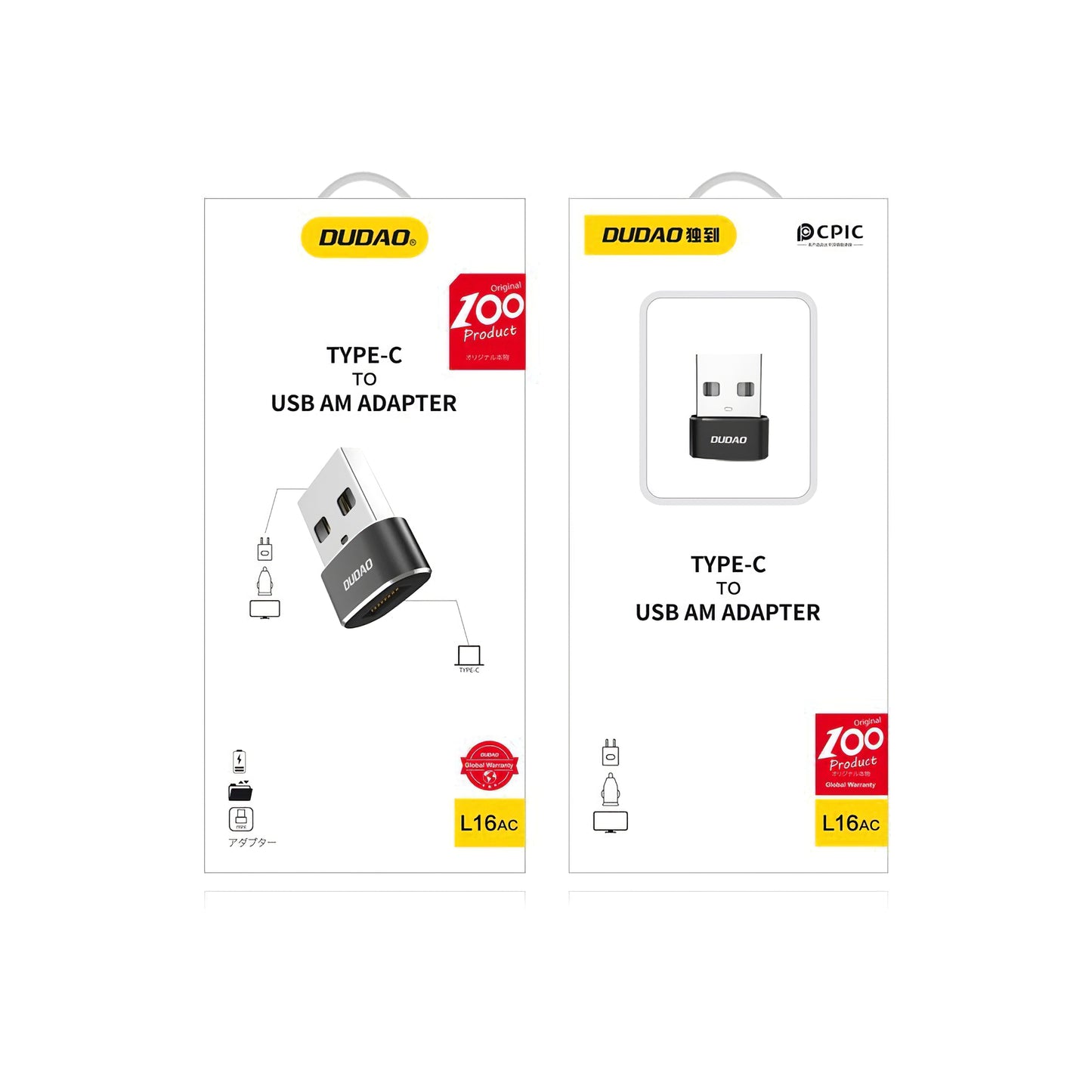 Adaptador de carregamento e dados USB-C para USB-A Dudao L16AC, preto