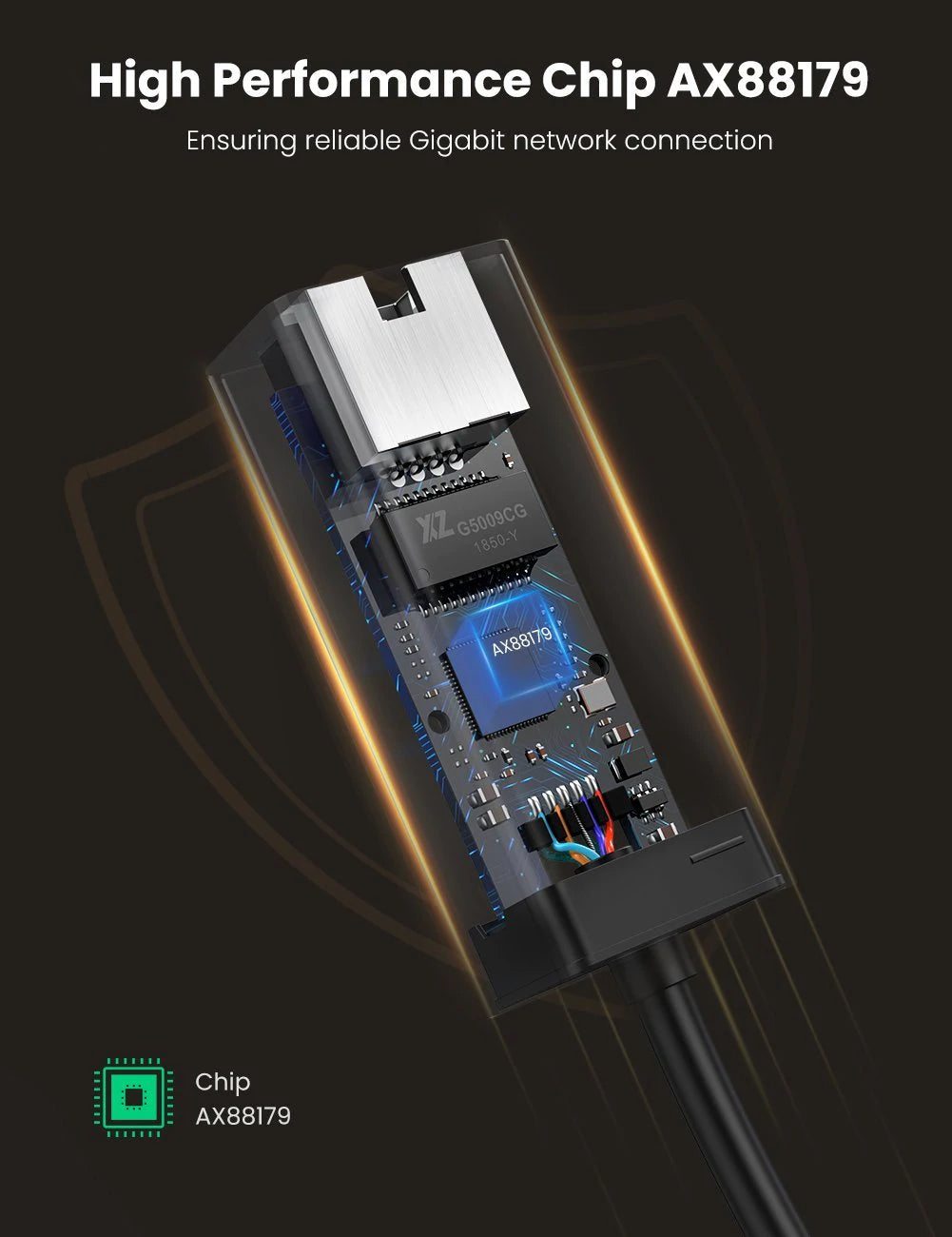 Placa de Rede UGREEN CR111, RJ45, USB 3.0, Preto
