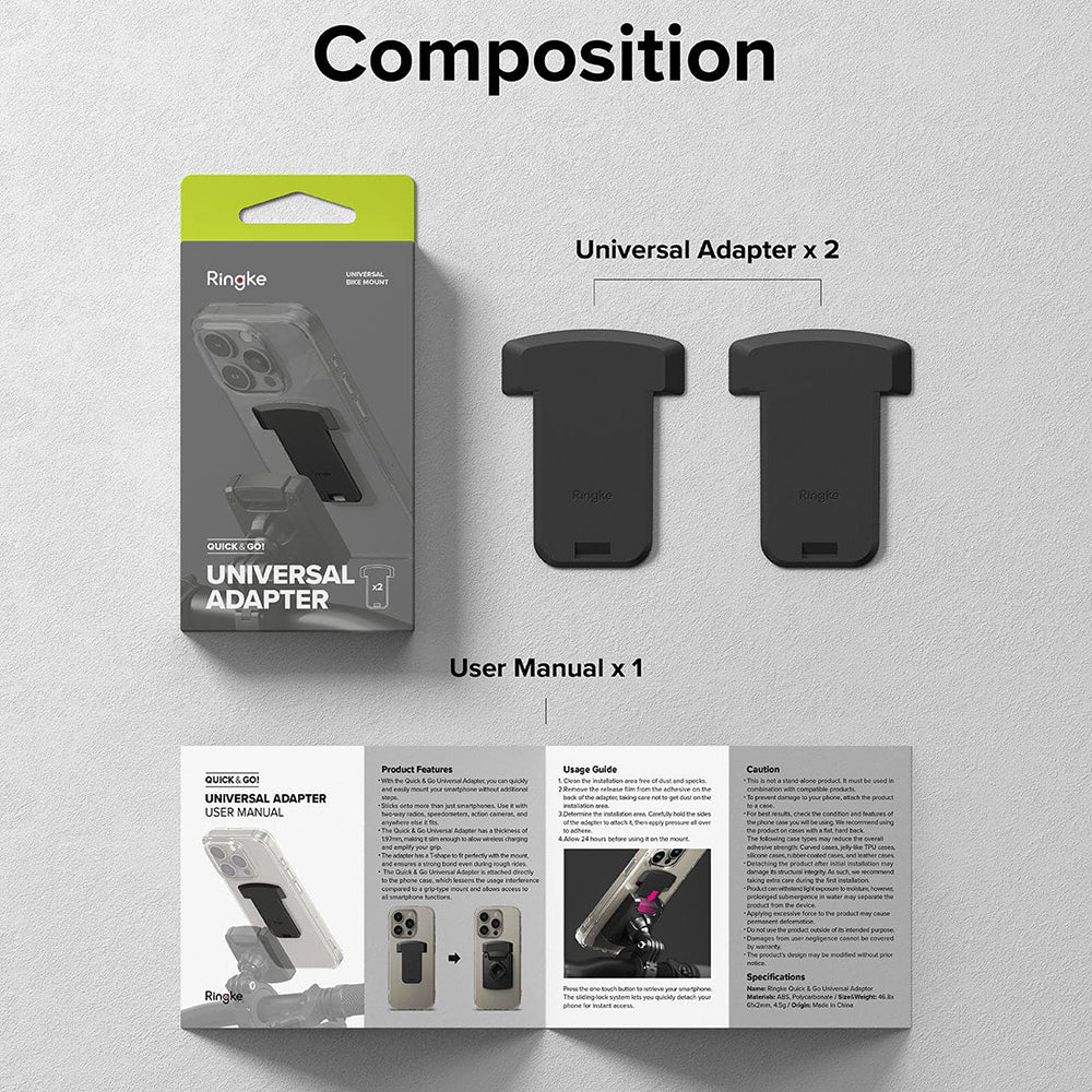 Adaptador de Telefone Ringke Quick & Go para Suporte de Bicicleta, Conjunto de 2 peças, Preto