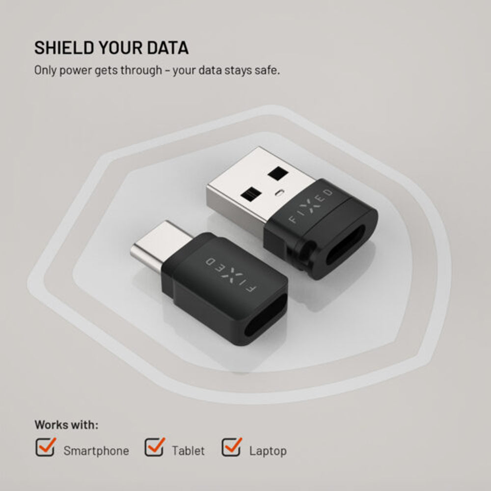 Adaptador USB Bloqueio de Dados Fixed, USB-A / USB-C, 2 em 1, Preto