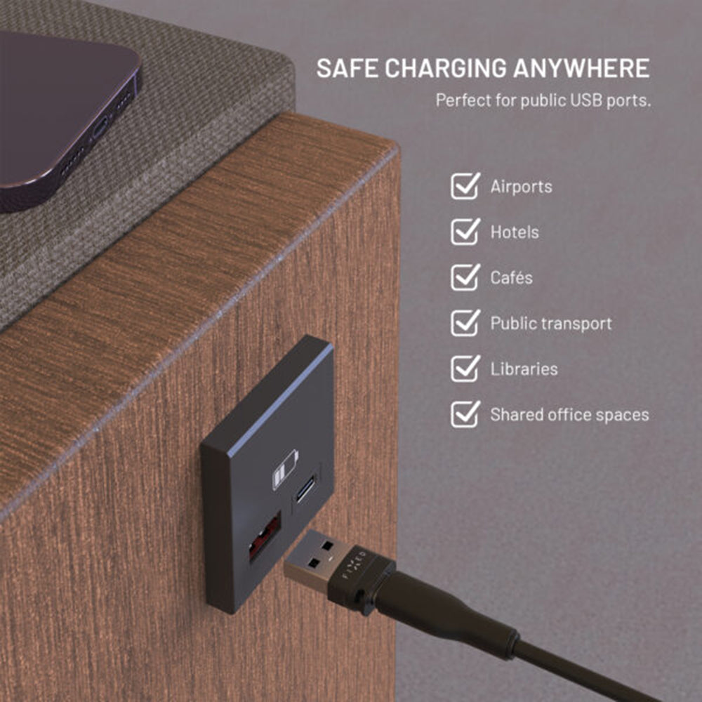 Adaptador USB Bloqueio de Dados Fixed, USB-A / USB-C, 2 em 1, Preto