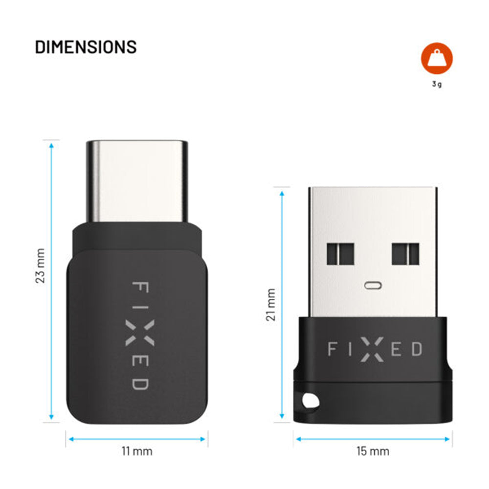 Adaptador USB Bloqueio de Dados Fixed, USB-A / USB-C, 2 em 1, Preto