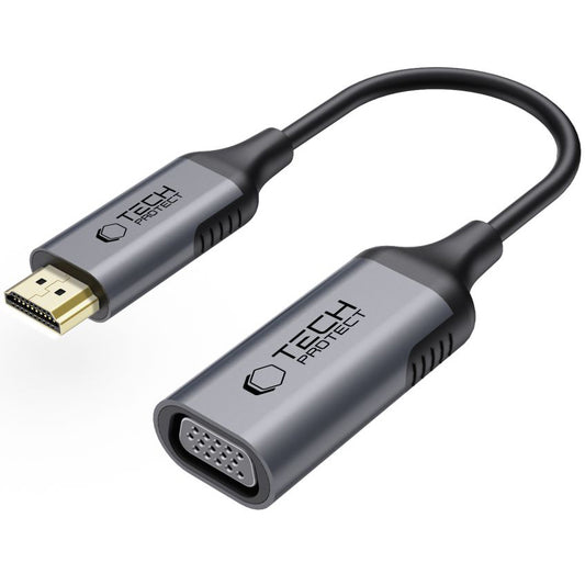 Adaptador de Vídeo Tech-Protect Ultraboost, VGA - HDMI, 1080P, Preto