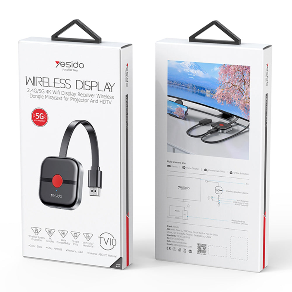 Adaptador Multimedia Sem Fios Yesido TV10 5G, Preto