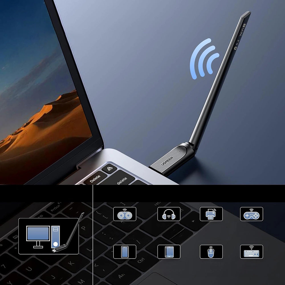 Adaptador Wireless UGREEN AX900 (75109), Dual Band, Wi-Fi 6, 600Mbps, Preto