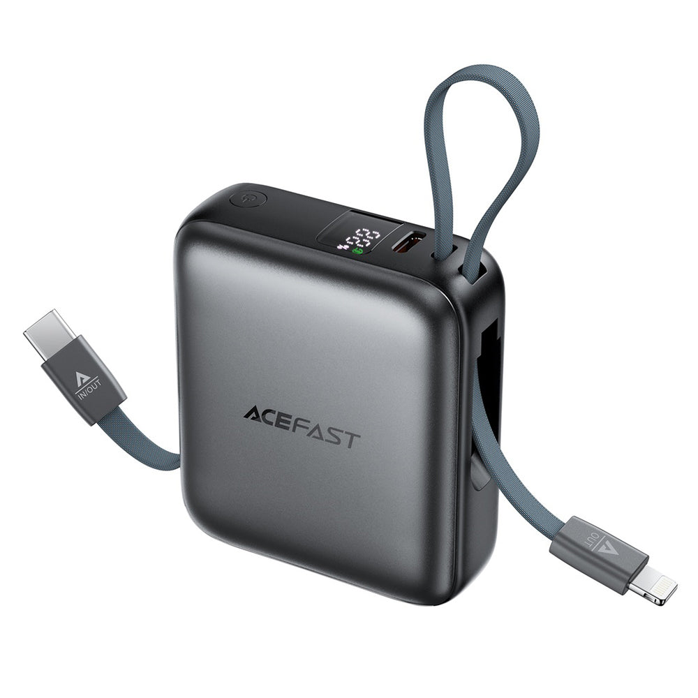 Bateria Externa Acefast M23, 10000mAh, 22.5W, QC + PD, 1 x Lightning - 2 x USB-C, Cinzento