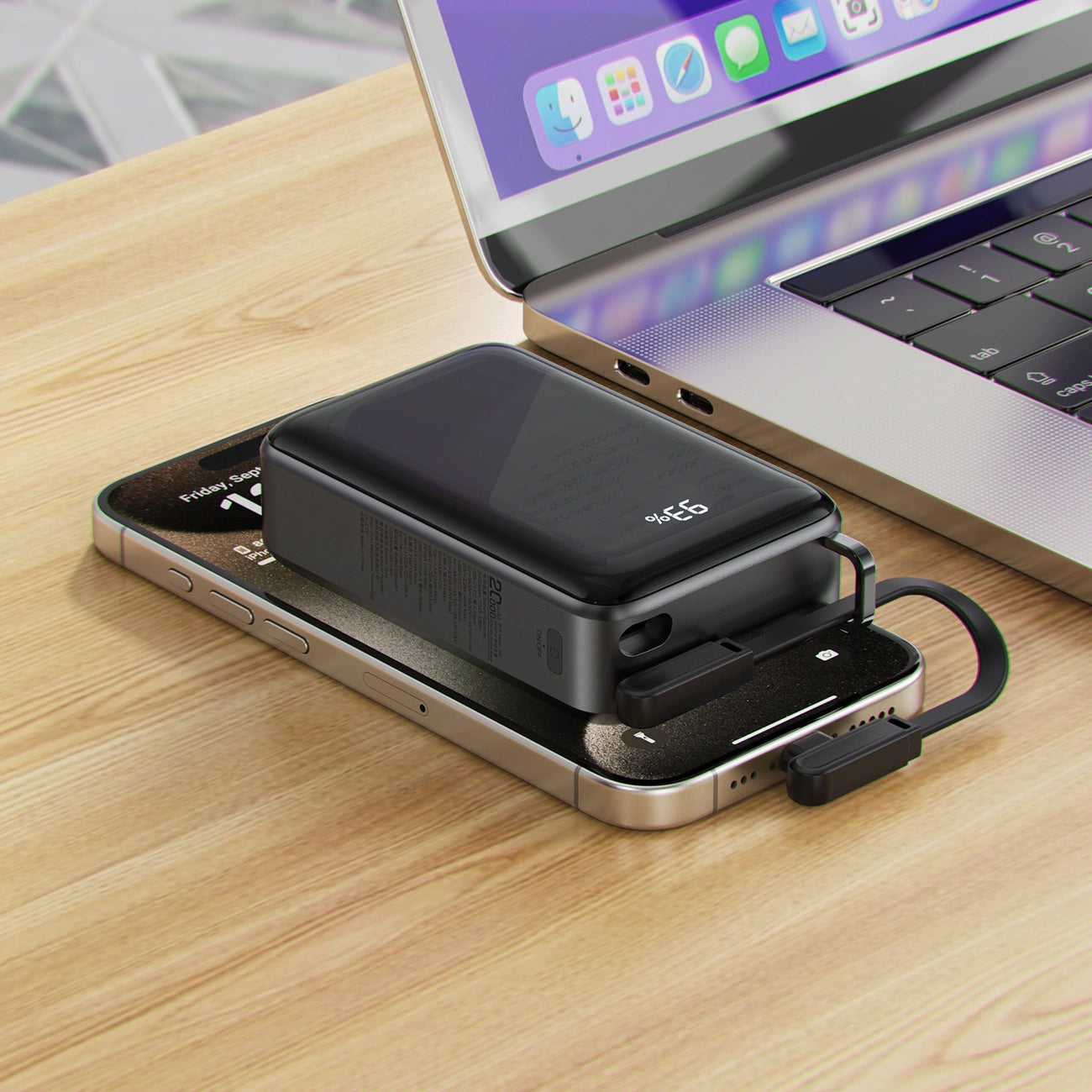 Bateria Externa Acefast M4, 20000mAh, 67W, PD, 1 x USB-A - 2 x USB-C, Preta