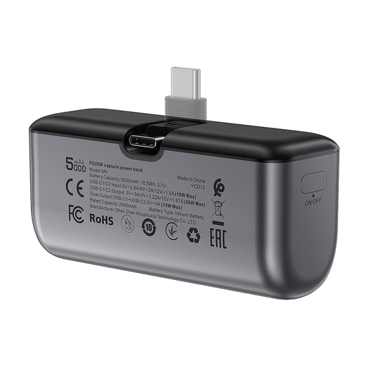 Bateria Externa Acefast M9, 5000mAh, 20W, PD, 2 x USB-C, Preta