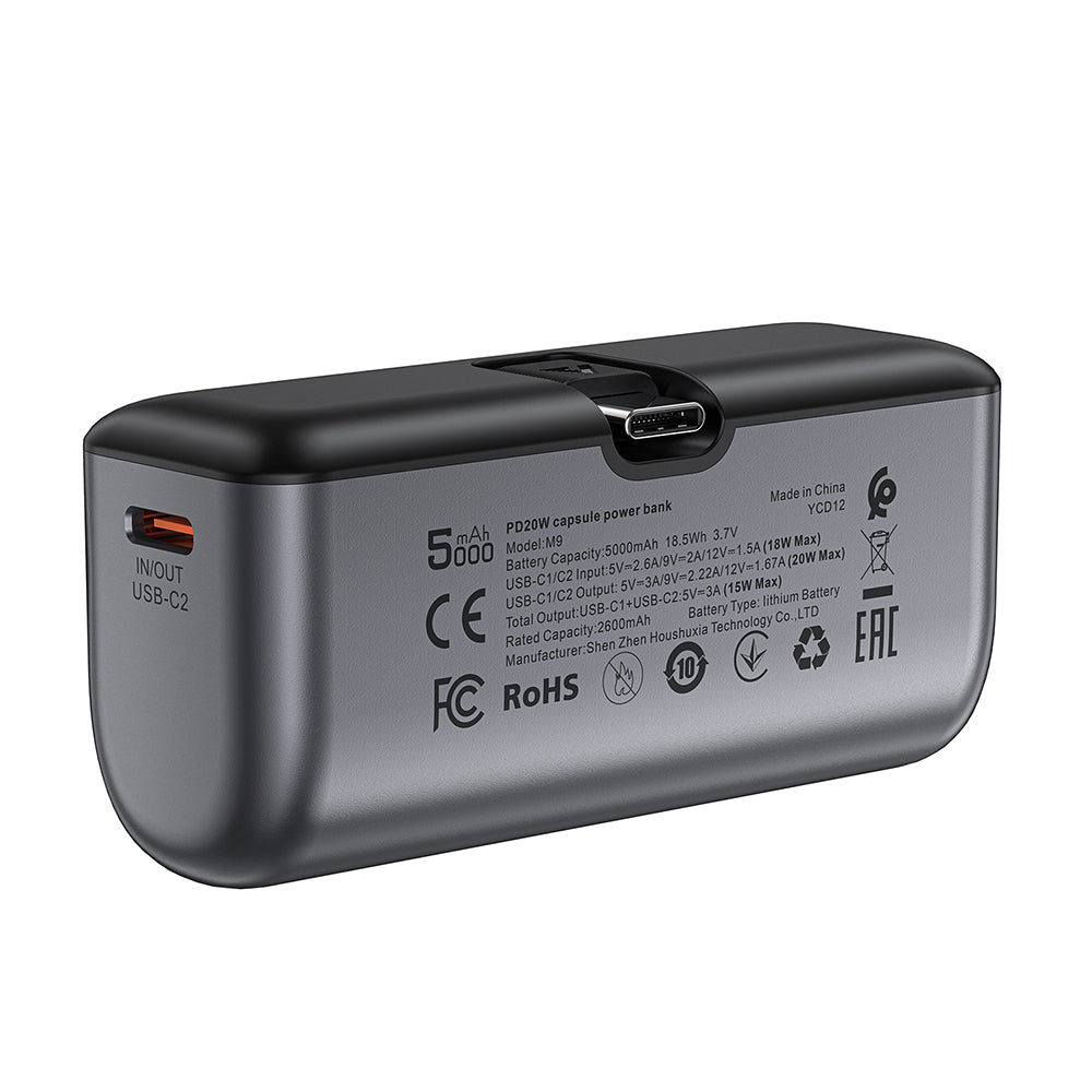 Bateria Externa Acefast M9, 5000mAh, 20W, PD, 2 x USB-C, Preta