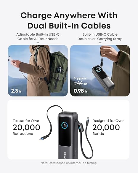 Bateria Externa Anker, 25000mAh, 165W, QC + PD, 1 x USB-A - 3 x USB-C, Cinza A1695H11