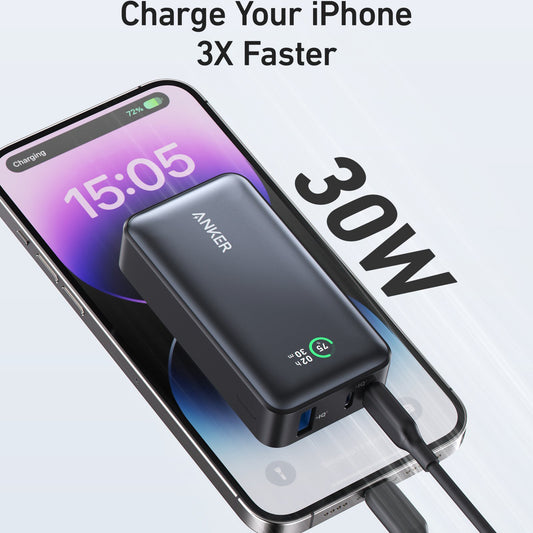 Bateria Externa Anker 533, 10000mAh, 30W, QC + PD, 1 x USB-A - 2 x USB-C, Preta A1256G11