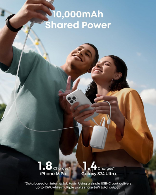 Bateria Externa Anker Nano, 10000mAh, 45W, QC + PD, 1 x USB-A - 1 x USB-C, Branca, Reembalada A1638H21