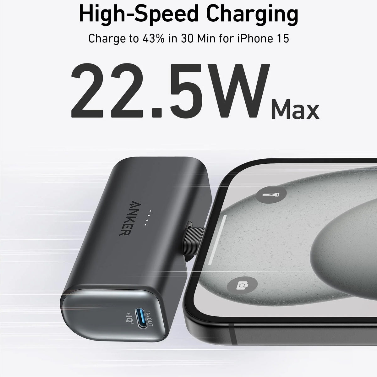 Bateria Externa Anker Nano, 5000mAh, 22.5W, PD, 2 x USB-C, Preta A1653H11