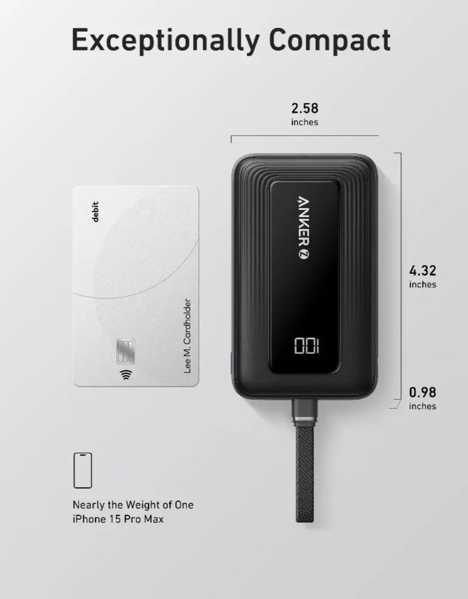 Anker Zolo External Battery, 10000mAh, 30W, QC + PD, 1 x USB-A - 2 x USB-C, Black A1688H11