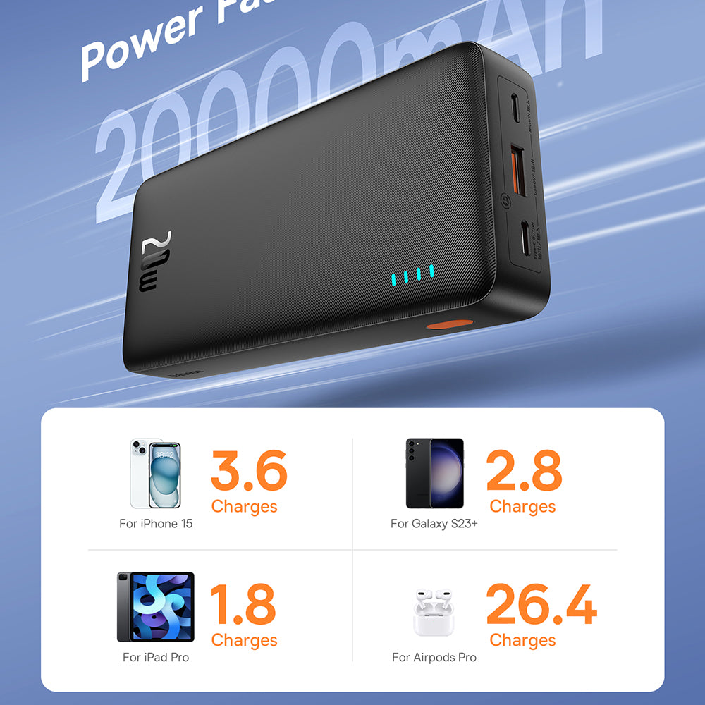 Bateria Externa Baseus Airpow, 20000mAh, 20W, QC + PD, 1 x USB-A - 1 x USB-C, Preta P10022804113-00