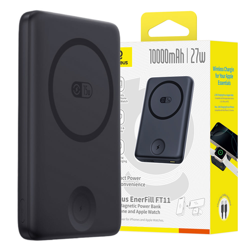 Bateria Externa Baseus Bank EnerFill FT11, 10000mAh, 27W, PD + QI + FQI, 2 x QI - 1 x USB-C, Preta P1008210G123-00