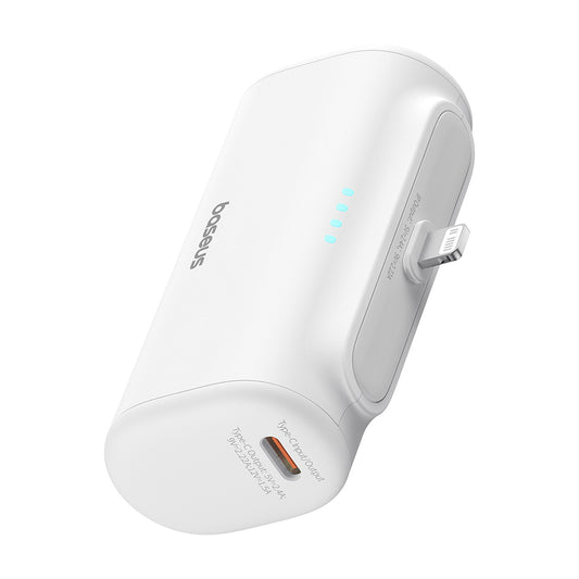 Bateria Externa Baseus Compact, 5000mAh, 20W, PD, 1 x Lightning - 1 x USB-C, Branca P10068307213-00