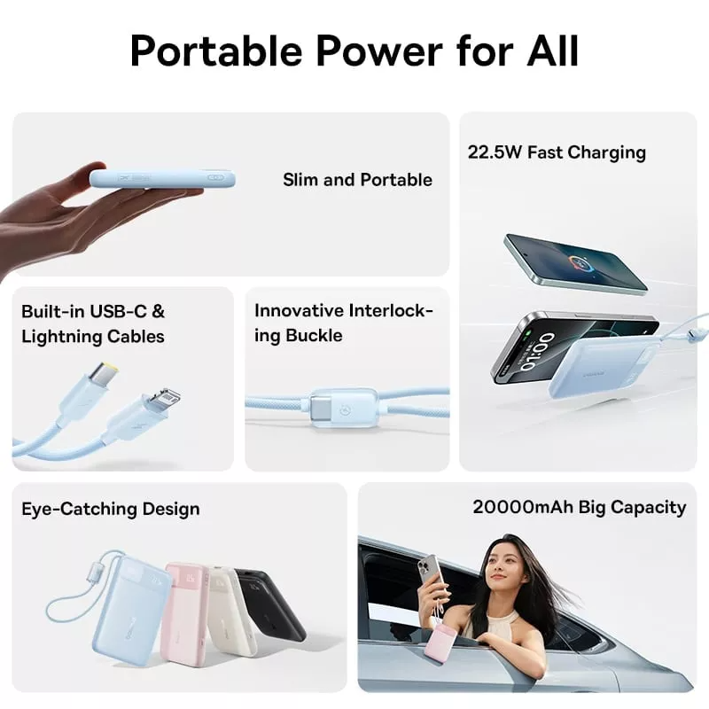 Bateria Externa Baseus EnerFill FC11, 10000mAh, 22.5W, QC + PD, 1 x Lightning - 1 x USB-A - 2 x USB-C, Preta E0027R04