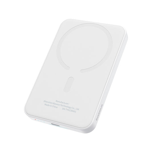 Baseus Magnetic Mini bateria magnética externa sem fios, 5000mAh, 20W, PD + FQI, 1 x QI - 1 x USB-C, branco P1002210722223-00
