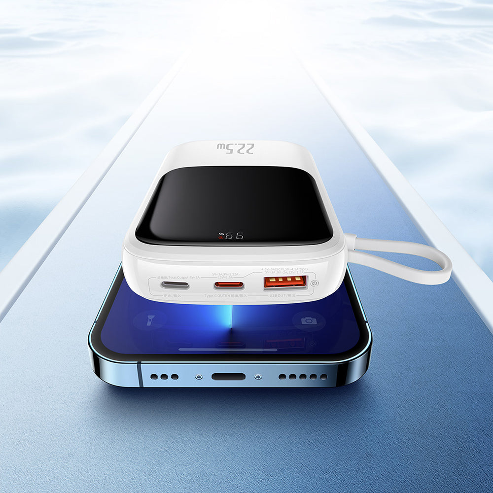 Bateria Externa Baseus Qpow Pro, 10000mAh, 22.5W, QC + PD, 1 x USB-A - 2 x USB-C, Branca PPQD020102